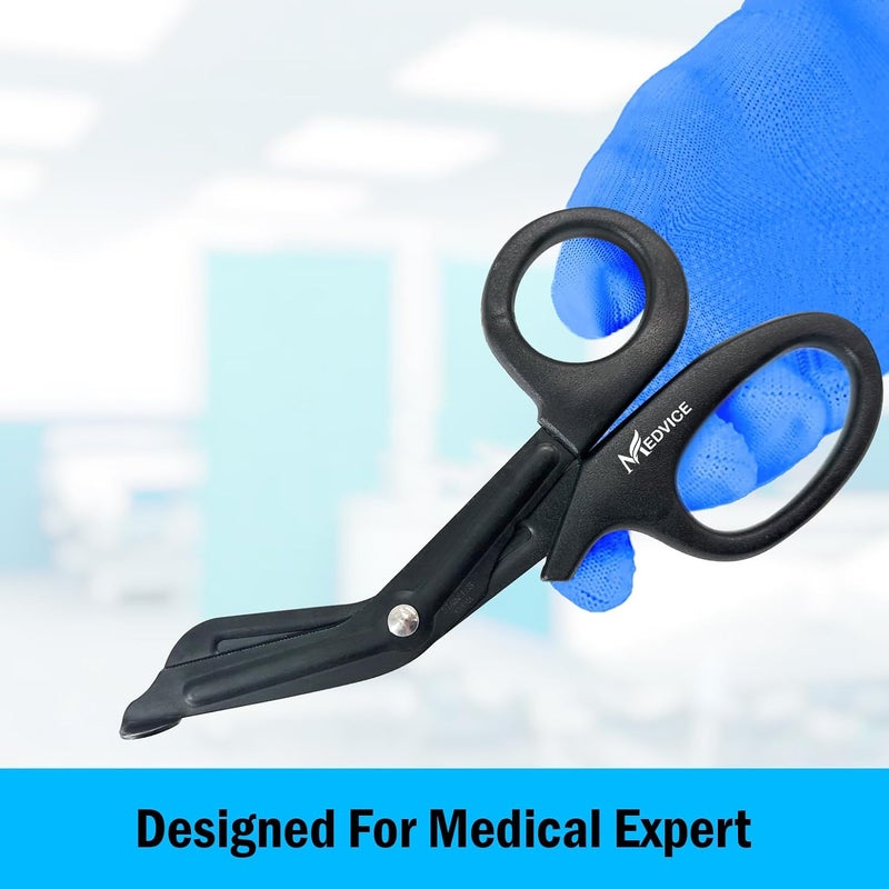 medvice 2 Pack Medical Scissors, EMT and Trauma Shears - 7.5 inch, Blunt Tip, Fluoride Coated, Non-Stick Blades, Autoclavable to 290 F/143 C, Rust Free (Black) - Image 2